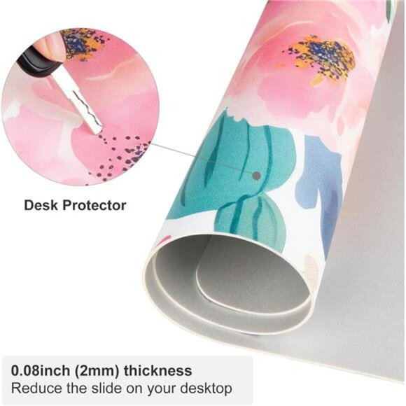Large Pink Floral Desk Mat Mouse Pad Waterproof PU Leather Computer Desk Cover - Picture 4 of 8